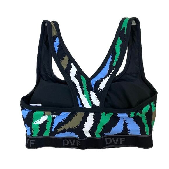 New Diane Von Furstenberg Black Green Blue Disco Zebra Sports Bra XS - Picture 2 of 8